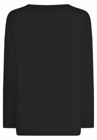 Plain black long-sleeve shirt with a crew neckline, shown from the back, featuring a loose and simple fit.