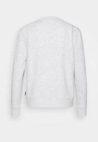 Jasnoszara bluza wykonana z miękkiego materiału, z okrągłym dekoltem, długimi rękawami oraz ściągaczami u rękawów i u dołu. Brak widocznych wzorów lub akcentów.