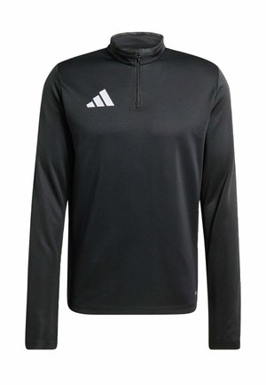 Μαύρος μακρυμάνικος πουλόβερ με ψηλό γιακά, διαθέτει κοπή κοντής φερμουάρ και λευκό λογότυπο Adidas στο αριστερό στήθος. Λείος, ελαφρύς ύφασμα.