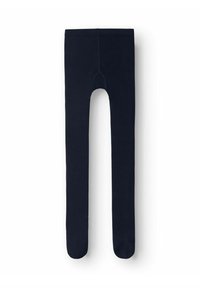 Collant opachi blu navy con una texture liscia, design uniforme e punta rinforzata. Senza motivi o dettagli hardware visibili.