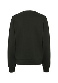 Sweat-shirt noir à manches longues vu de dos, avec poignets et ourlet côtelés, présenté sur un fond blanc.