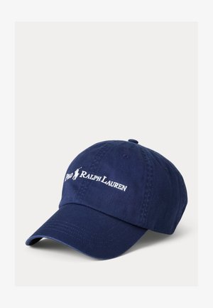 Șapcă de baseball albastru închis, cu cozoroc curbat și logo „Polo Ralph Lauren” brodat alb pe față.
