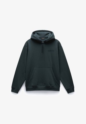 Ciemnozielona bluza z kapturem z mieszanki bawełny, z przednią kieszenią typu kangur, regulowanym sznurkiem i wytłoczonym logo na klatce piersiowej.