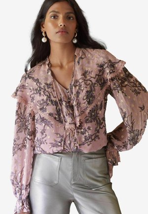 Love & Roses Bluse - pink floral metallic