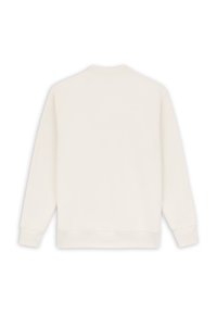 Sudadera color crema con mangas largas, puños y dobladillo de canalé, y una textura suave y lisa. Sin marcas ni patrones visibles.