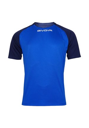 Korte mouwen sportshirt met een felblauwe body en marineblauwe accenten op de schouders. Gemaakt van een gladde, lichtgewicht stof.