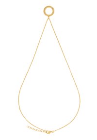 Gouden ketting met een gedraaide cirkelvormige hanger, met een delicate schakeldesign en een verstelbare karabijnsluitingen.