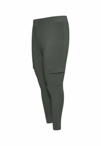 Mörkgröna leggings i stretchigt material, med hög midja och en sidoficka för förvaring.