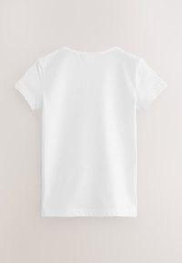T-shirt blanc à manches courtes en coton, avec un col rond et une texture lisse, au design uni. Vue de dos uniquement.