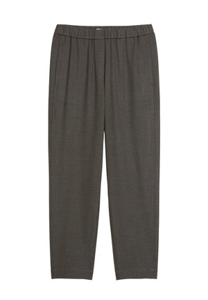 Pantalons gris sur mesure avec une taille élastique, des poches latérales et une coupe droite. Fabriqués en tissu texturé.