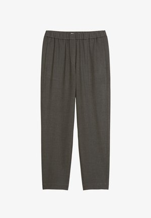 Graue maßgeschneiderte Hose mit elastischem Bund, Seitentaschen und geradem Bein. Hergestellt aus strukturiertem Stoff.