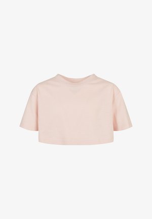 Skrojona koszulka w delikatnym różowym kolorze, wykonana z bawełny. Krótkie rękawy, okrągły dekolt i gładka tekstura z minimalnymi detalami szwów.