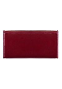 Glossy dark red rectangular clutch purse with a smooth surface and stitched edges, shown against a white background.