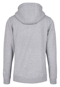 Hoodie gris clair à manches longues avec une capuche, des poignets côtelés et un petit détail étoile près du poignet gauche, vu de dos.