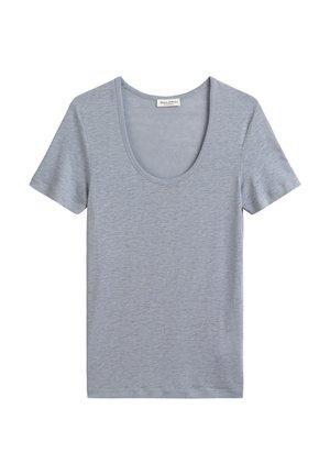 Grijze T-shirt met korte mouwen en een ronde hals, gemaakt van zachte stof met een subtiele textuur en zonder zichtbare patronen of hardware.