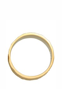 Bracciale rigido in oro con bordo testurizzato e irregolare; superficie interna liscia; forma circolare; design leggero adatto per essere indossato a strati o da solo.