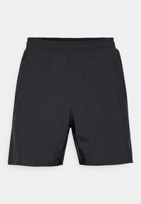 Pantalones cortos deportivos negros con cintura elástica y bolsillos laterales, diseñados para comodidad y actividad.