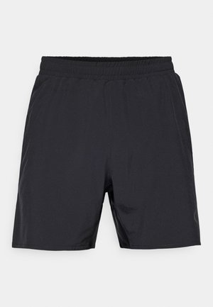 Svarte treningsshorts med elastisk liv, sidelommer og designet for komfort og aktivitet.