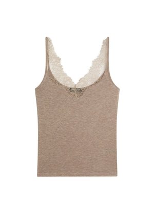Massimo Dutti, STRAPPY LACE-TRIMMED CAMISOLE TOP - Top - brown