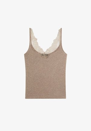 Massimo Dutti, STRAPPY LACE-TRIMMED CAMISOLE TOP - Top - brown