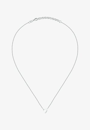 Collier en argent avec un petit pendentif en forme de cœur poli et un fermoir à pince de homard avec des maillons ajustables.