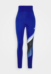 Blå sportleggings med hög midja. Har en gradientdesign med svarta och ljusblå accenter. Tillverkade av stretchigt material.