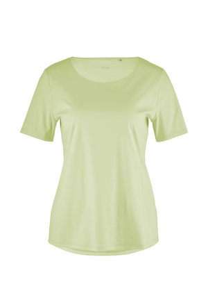 Korte mouwen, ronde hals t-shirt in lichtgroen. Gemaakt van zachte, rekbare stof. Heeft een ontspannen pasvorm met een gebogen zoom.