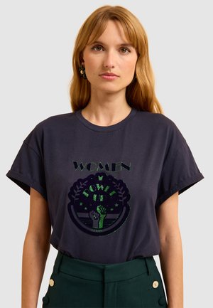 VELOUR AND GLITTER MESSAGE  - T-Shirt print - navy blue
