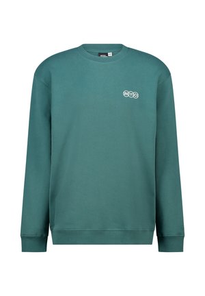 Green sweatshirt made from cotton blend, featuring a crew neck and long sleeves. Displays "NYC" logo in white on the chest.