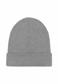 Cappello di maglia grigio con risvolto, tessuto morbido e design superiore senza cuciture, adatto per un abbigliamento casual in clima freddo.