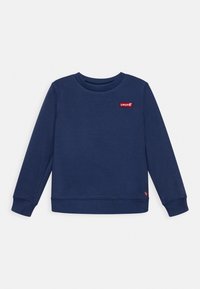 Sudadera de cuello redondo de manga larga en azul marino con puños y dobladillo de canalé, que presenta un pequeño parche del logo rojo de Levi's en el pecho.