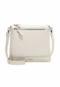 Kremfarvet crossbody-taske lavet af tekstureret læder. Har en lynlåslomme foran og justerbar rem. Minimalistisk design med diskret branding.