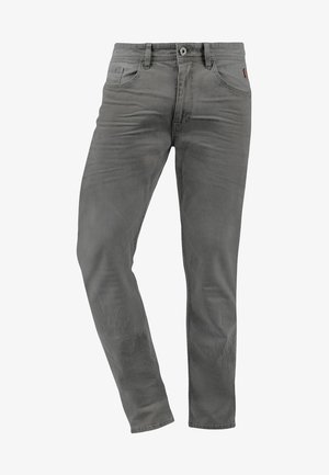 Szürke farmernadrág pamut keverék anyagból, egyenes szárú dizájnnal, öt zsebbel és finom textúrával. Elöl gombos záródással rendelkezik.