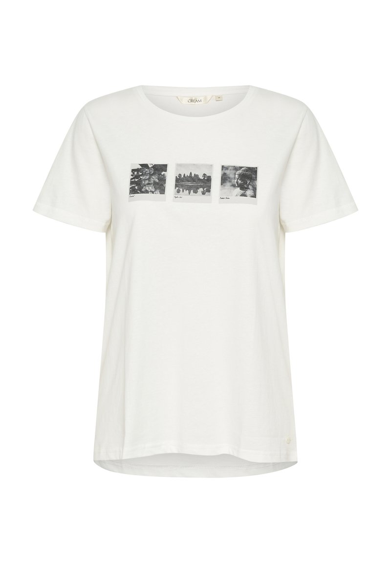 Cream T-shirt print wit Cream T-shirt print wit