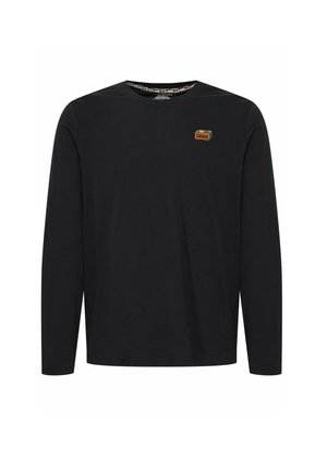 Cămașă neagră cu mâneci lungi, confecționată din bumbac, cu guler rotund și un mic logo colorat pe partea stângă a pieptului. Textură moale, croială dreaptă.