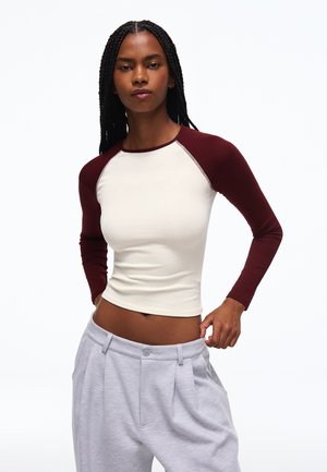 Bershka LONG SLEEVE RAGLAN - T-SHIRT - Top s dlhým rukávom - dark red