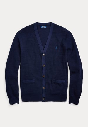 TEXTURED COTTON LINEN V NECK CARDIGAN - Ζακέτα - bright navy
