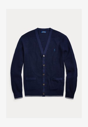 Polo Ralph Lauren TEXTURED COTTON LINEN V NECK CARDIGAN - Cardigan - bright navy