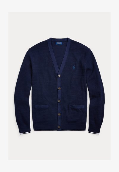 Polo Ralph Lauren TEXTURED COTTON LINEN V NECK CARDIGAN - Gilet - bright navy