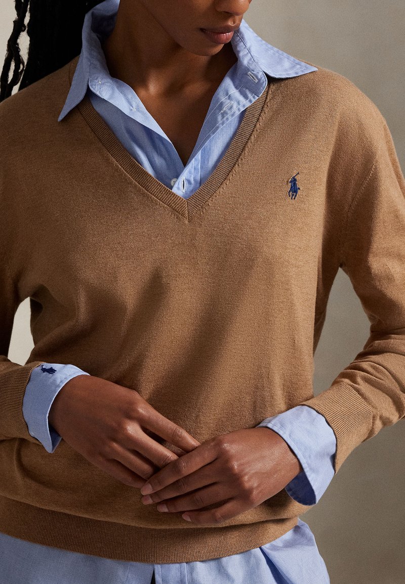 Polo Ralph Lauren COTTON V-NECK SWEATER Jumper camel melange