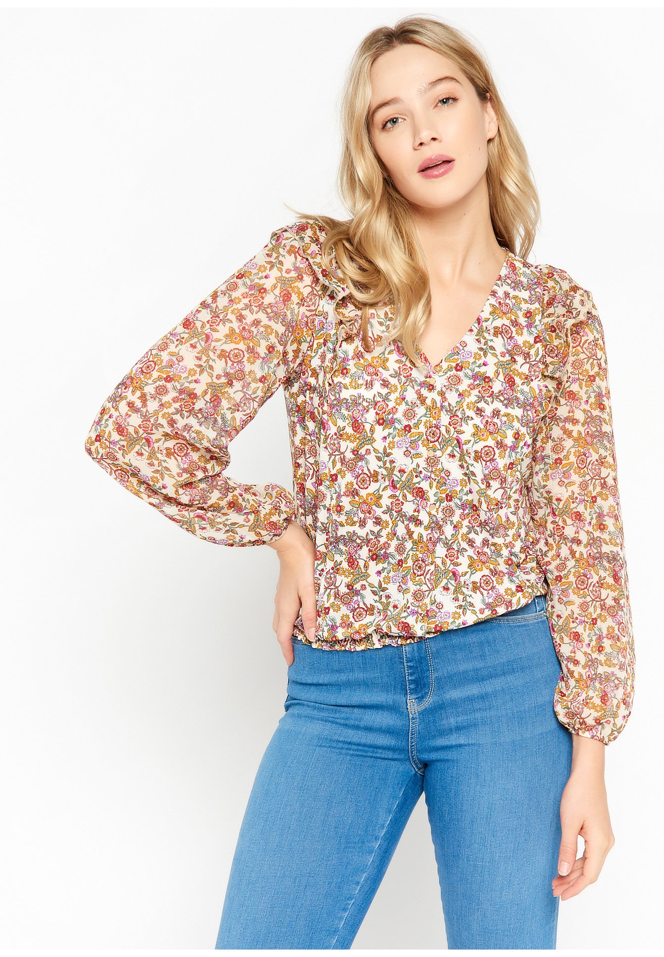 LolaLiza WITH FLORAL PRINT - Blouse - ecru/beige - Zalando.nl