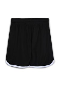 Shorts sportivi neri in rete con un bordo bianco all'orlo e una vita elastica per il massimo comfort. Il tessuto è traspirante.