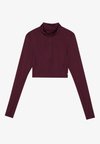 CROPPED HIGH NECK LONG SLEEVE TOP WITH 1/2 ZIP &THUMB HOLES - Top dugih rukava - bordeaux