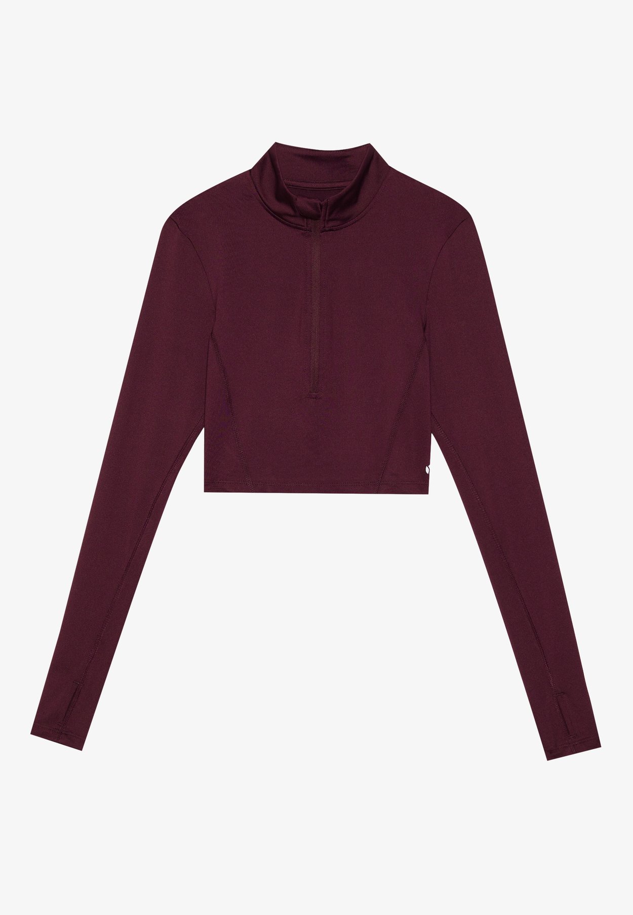 CROPPED HIGH NECK LONG SLEEVE TOP WITH 1/2 ZIP &THUMB HOLES