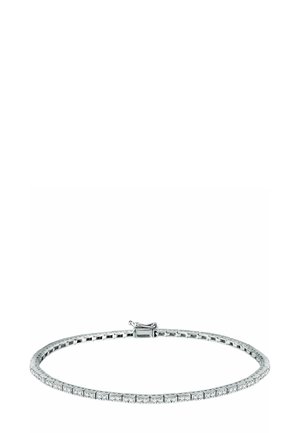 Silberarmband mit flexiblem Design, versehen mit quadratischen klaren Steinen, die in einer Reihe angeordnet sind, und einem Verschluss.