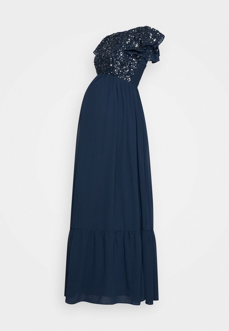 Maya Deluxe Maternity MATERNITY FLUTTER SLEEVE DELICATE SEQUIN MAXI