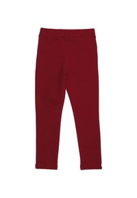 Rote Leggings aus dehnbarem Baumwollmaterial, mit einfarbigem Design, figurbetonter Passform und elastischem Bund.