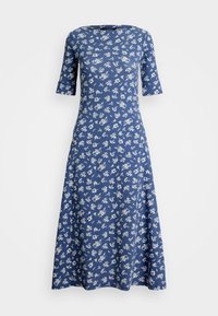 Floral Stretch Cotton Midi Dress - Φόρεμα από ζέρσεϊ - blue