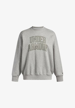 Pilkas džemperis su "UNDER ARMOUR" užrašytu ryškiai juodomis raidėmis. Turi apvalią iškirptę, ilgas rankoves ir nertus rankogalius. Švelni tekstūra.