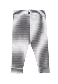 Striped leggings in white and navy blue, featuring a soft cotton fabric, elastic waistband, and fitted cuffs at the ankle.